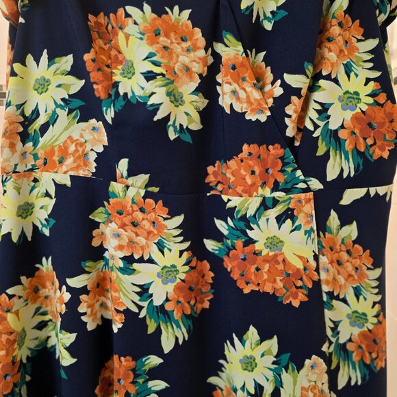 Ann Taylor Factory Floral Dress - Navy with Orange and Yellow Flowers - Picture 4 of 6